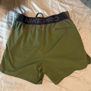 Nike Pro Olive Green Shorts with Black Waistband